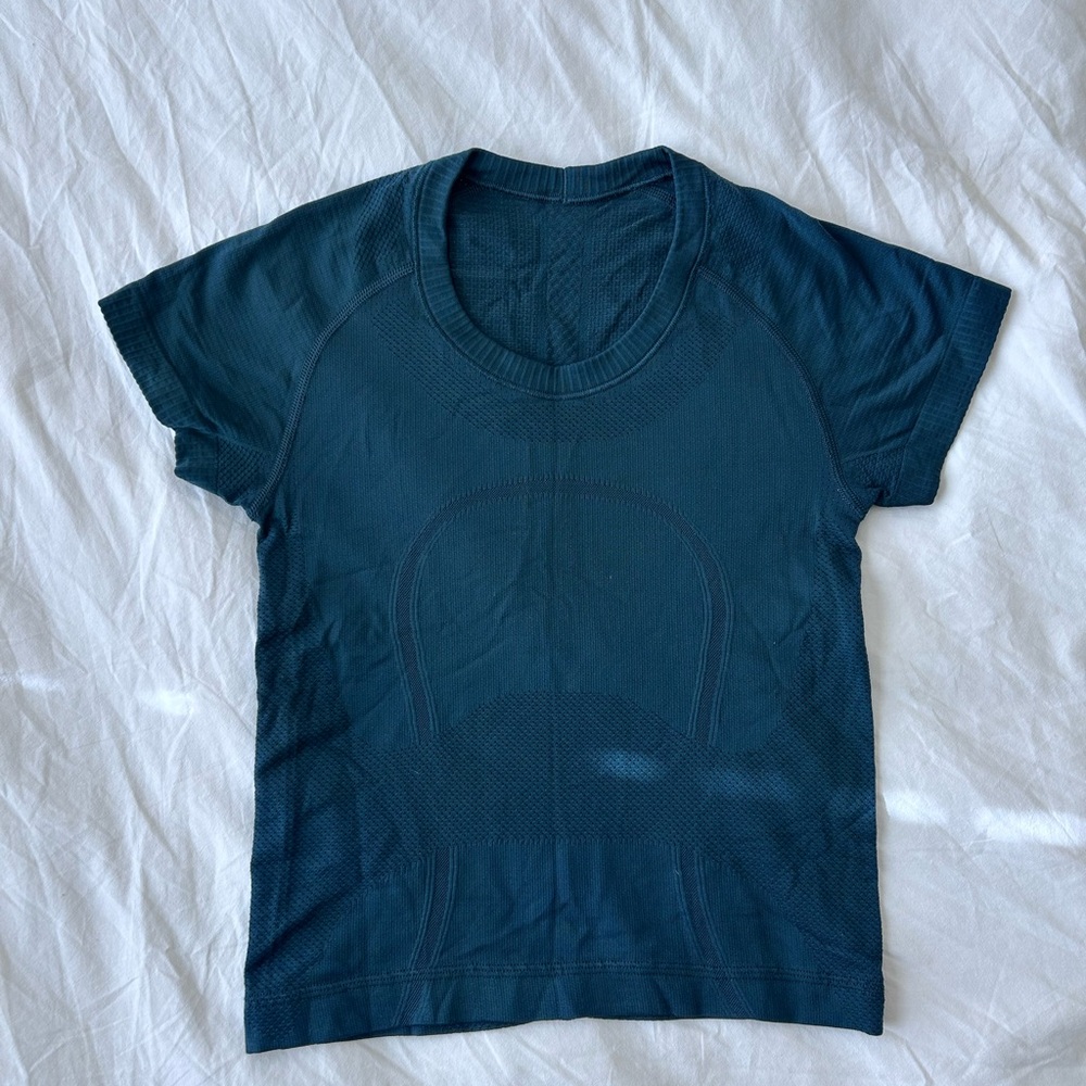 Lululemon Dark Teal Swiftly Tech Short Sleeve Cropped Top